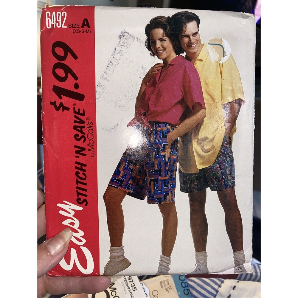 Vintage 1993 McCalls Sewing Pattern 6492 Unisex Shorts Shirt Size A XS-M Uncut
